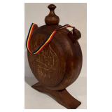 LL - Vintage 1970s Carved Wooden Wine Vessel Dracula Bran Castle Folk Art