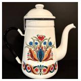 LL - Vintage Berggren Designed Enamel Teapot and Decorative Tile Set