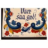 LL - Vintage Berggren Designed Enamel Teapot and Decorative Tile Set