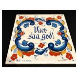 LL - Vintage Berggren Designed Enamel Teapot and Decorative Tile Set