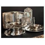 LL - Vintage Collection of Silver Plated Serving Trays and Bowls