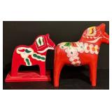 LL - Vintage Swedish Wooden Decor Collection with Dala Horses and Candleholder