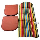 DR - Set of Outdoor Chair Pillows Including 2 Red Cushions and Striped Lounger Cushion