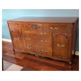 DR - Vintage Wood Sideboard Buffet with Ornate Brass Hardware
