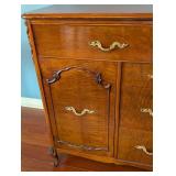 DR - Vintage Wood Sideboard Buffet with Ornate Brass Hardware