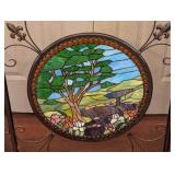 ML - Stained Glass Accented Fireplace Screen with Tree and Landscape Design
