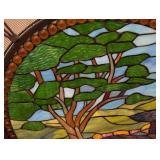 ML - Stained Glass Accented Fireplace Screen with Tree and Landscape Design