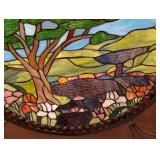 ML - Stained Glass Accented Fireplace Screen with Tree and Landscape Design