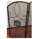 ML - Stained Glass Accented Fireplace Screen with Tree and Landscape Design