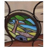 ML - Stained Glass Accented Fireplace Screen with Tree and Landscape Design