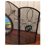 ML - Stained Glass Accented Fireplace Screen with Tree and Landscape Design