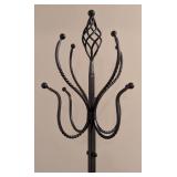 LR - Decorative Wrought Iron Standing Coat Rack with Decorative Scrollwork
