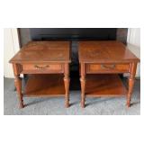 LR - Pair of Vintage Drexel Wood Side Tables with Drawer and Lower Shelf