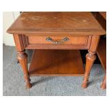 LR - Pair of Vintage Drexel Wood Side Tables with Drawer and Lower Shelf
