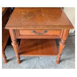 LR - Pair of Vintage Drexel Wood Side Tables with Drawer and Lower Shelf