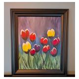 LR - Framed Tulip Painting with Colorful Blooms