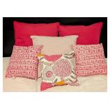 LR - Set of 6 Decorative Throw Pillows Pink and Floral Patterns