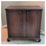 LR - Vintage Mahogany Cabinet with Carved Details and Brass Handles