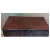 LR - Vintage Mahogany Cabinet with Carved Details and Brass Handles