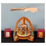 SR - Käthe Wohlfahrt German Wood Christmas Pyramid Nativity with Candles and Box