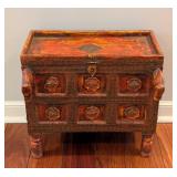 ML - Painted Wooden Decorative Cabinet with Brass Accents and Animal Carvings