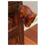 ML - Painted Wooden Decorative Cabinet with Brass Accents and Animal Carvings