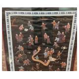 ML - Framed Embroidered Ethnic Textile and Wheel of Life Print Art Set