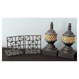 ML - Pair of Decorative Bookends with Gold Accents and Wrought Iron Design