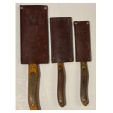 K - Set of 3 Vintage New West KnifeWorks Knives with Leather Sheaths