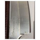 K - Set of 3 Vintage New West KnifeWorks Knives with Leather Sheaths