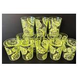 DR - Set of 12 Plastic Tumblers with Lime Floral Design, 4.5 Inch