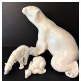 LR - Porcelain Polar Bear Family Figurines Set of 3