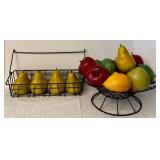 DR - Decorative Metal Basket, Fruit Bowl, and Assorted Faux Fruit Kitchen Decor Set
