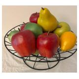 DR - Decorative Metal Basket, Fruit Bowl, and Assorted Faux Fruit Kitchen Decor Set