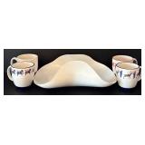 DR - Alessi Italy Metal Platter by Steven Blaess with 4 Burquest Imports Mugs