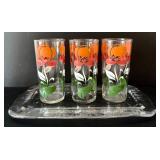 DR - Set of 3 Floral Glasses with 13.5 x 7 in. Rectangular Glass Platter