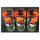 DR - Set of 3 Floral Glasses with 13.5 x 7 in. Rectangular Glass Platter