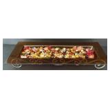 K - Amber Glass Tray with Metal Base and Decorative Glass Beads, 16 Inch