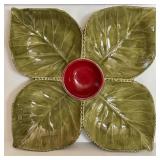 DR - Haeger Green Divided Pottery Platter with Red Center Bowl and Pier One Red Salad Plate