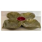 DR - Haeger Green Divided Pottery Platter with Red Center Bowl and Pier One Red Salad Plate