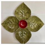 DR - Haeger Green Divided Pottery Platter with Red Center Bowl and Pier One Red Salad Plate