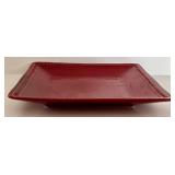 DR - Haeger Green Divided Pottery Platter with Red Center Bowl and Pier One Red Salad Plate