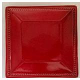DR - Haeger Green Divided Pottery Platter with Red Center Bowl and Pier One Red Salad Plate