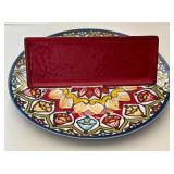 LR - 19-Inch Decorative Plastic Platter and 15x6 Inch Red TAG Ceramic Serving Platter