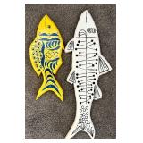LR - Decor Collection with Pillows, Wooden Painted Fish, and New Pillow Covers