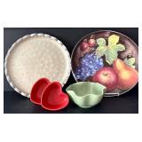 K - Assorted Serveware Lot: Furio Eden Fruit Platter, Simplydesignz Flower Platter, Chantal Red Hearts, GP Green Bowl
