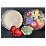 K - Assorted Serveware Lot: Furio Eden Fruit Platter, Simplydesignz Flower Platter, Chantal Red Hearts, GP Green Bowl
