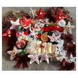LR - Large Assortment of Christmas Decor with Ornaments, Bows, and Figurines