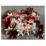 LR - Large Assortment of Christmas Decor with Ornaments, Bows, and Figurines