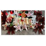 LR - Large Assortment of Christmas Decor with Ornaments, Bows, and Figurines